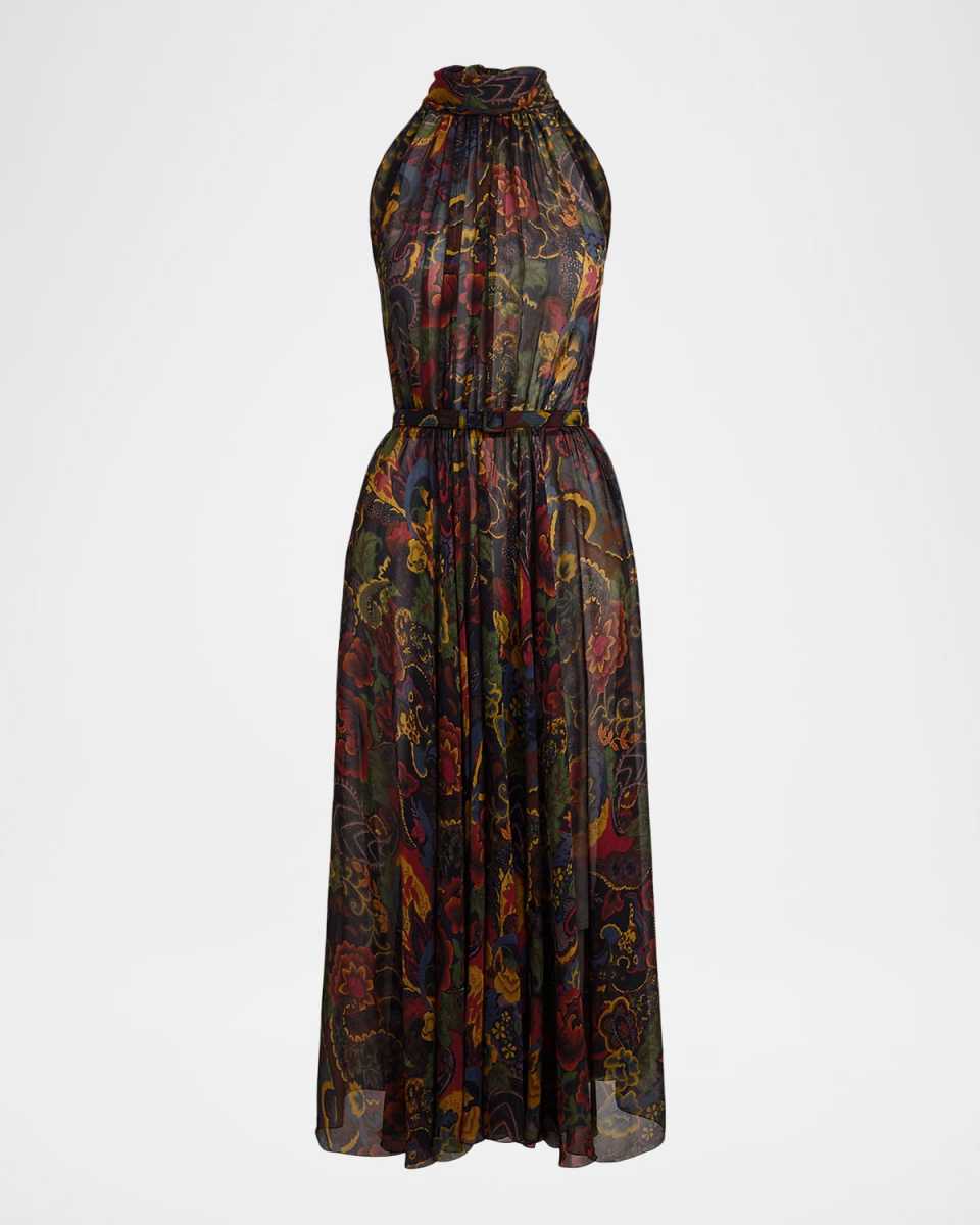 Kylee Floral Crinkle Chiffon Midi Halter Dress